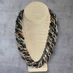 Vtg 3-toned Necklace Black/Copper/Silver Lucite Chain Links‎ 22" Lightweight
